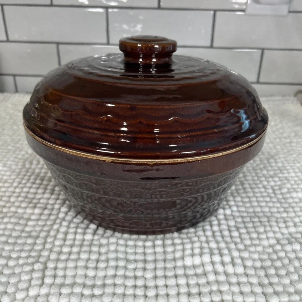 VTG 1950s Marcrest Colorado Brown Stoneware 3 Qt Dutch Oven Casserole w/Lid